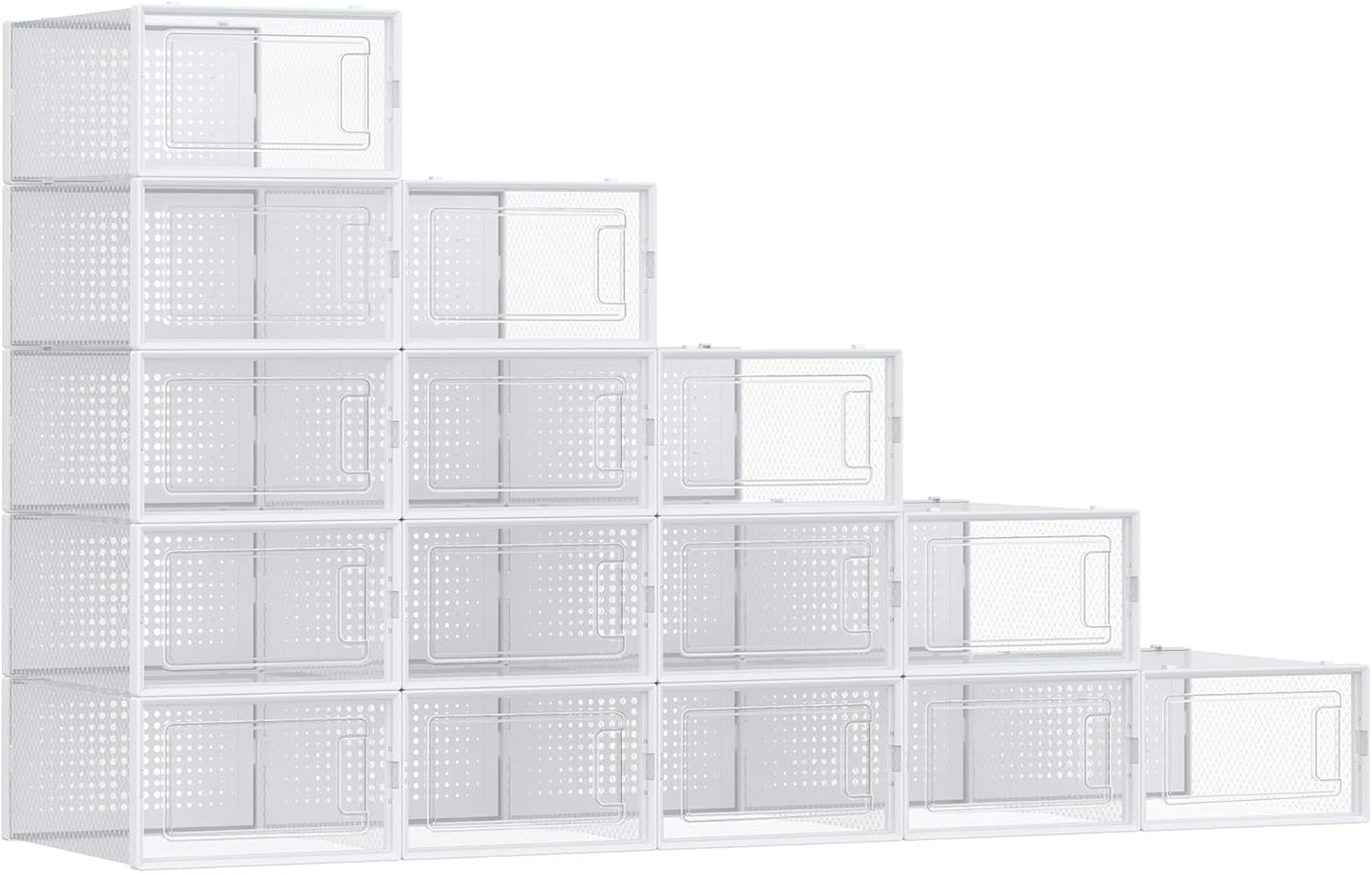 SONGMICS Shoe Boxes, Pack of 15 Shoe Storage Organizers, Stackable Clear Plastic Boxes for Closet, Sneakers, 13.1 x 9.1 x 5.6 Inches, Transparent and White ULSP015W02