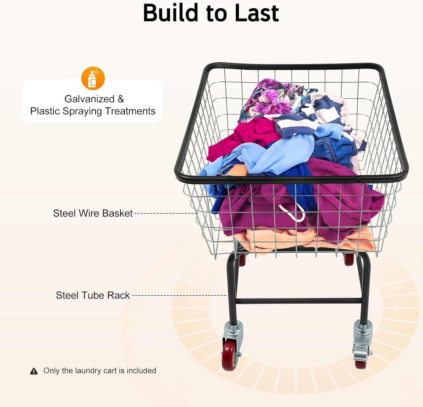 Steel Wire Laundry Cart, Wire Laundry Basket Cart with 4" Casters, Heavy Duty Commercial Rolling Laundry Basket for Clothes Storage, 26.77"D x 21.5"W x 26"H