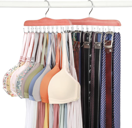 TOPIA HANGER Bra Hangers for Closet Organizer, Cedar Wooden Hangers with 20 Hooks, 2 Packs Hold Up to 80 Bras, Tank Top Hanger Space Saving, Belt Hanger-CT58U