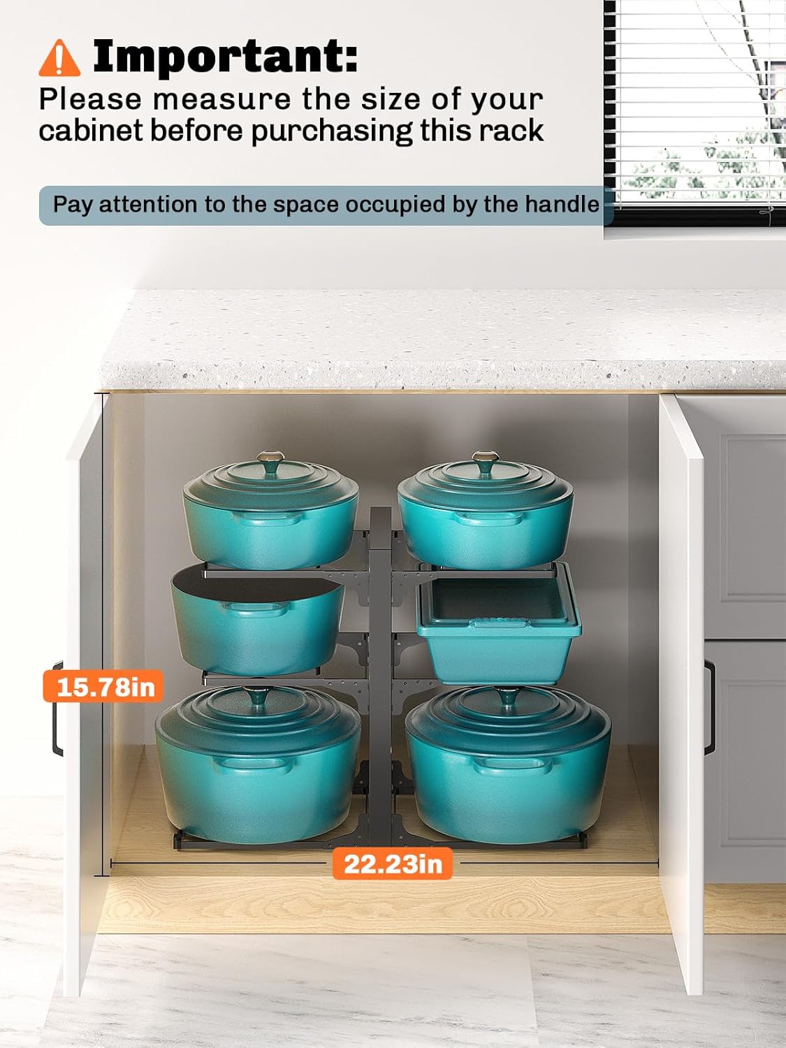 MUDEELA 6-Tier Pots and Pans Organizer under Cabinet, 13.78" Height Heavy Duty Pot and Pan Organizer Kitchen Cabinet Organization and Storage, Adjustable Pot Rack for Frying Pan, Cast Iron Skillet