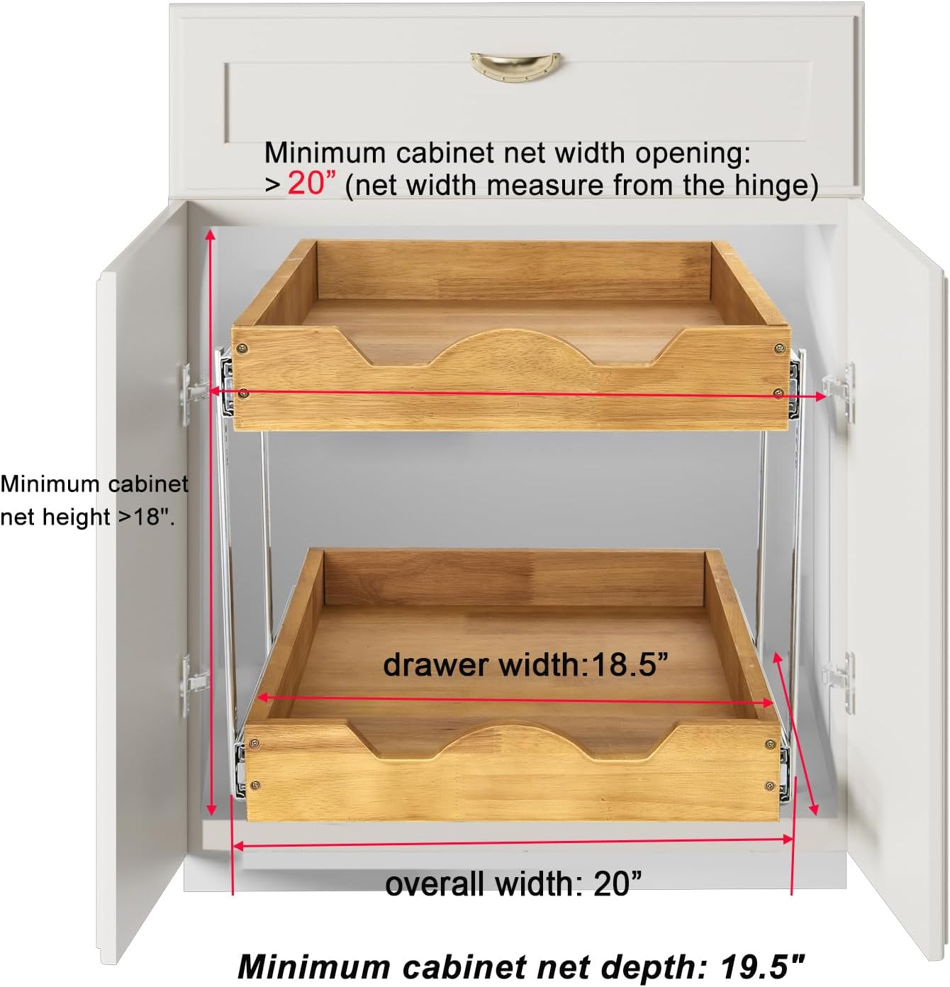 DINDON 2 Tier Pull Out Cabinet Organizer (20" W x 18" D) Double Tier Slide Out Wood Drawer Under Cabinet Storage And Organization…