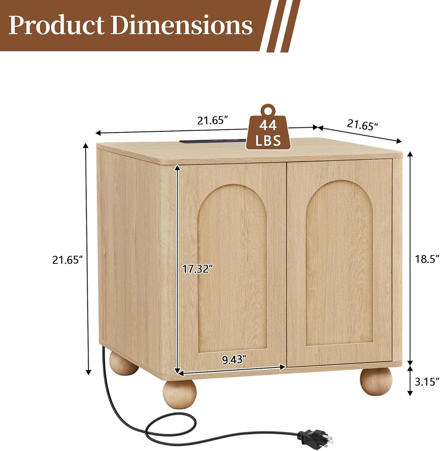 Bed Side Table Set of 2 with Charging Station, Mid Century Modern Nightstand with 2 Doors, Square End Table with Storage for Couch,Living Room, Sofa Side Table for Office,Dorm - Natural