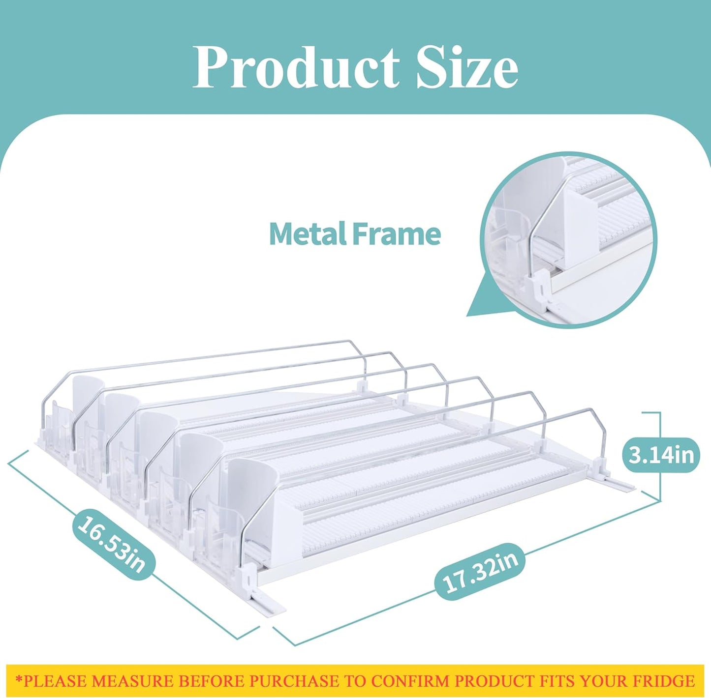 Drink Organizer For Fridge - Fridge Organizers Self Pushing Drink Dispenser, Drink Dispenser for Fridge w/Smooth Spring & Conveyor Belt, Adjustable 5 Can & Can Organizer for Refrigerator, 17.3"D