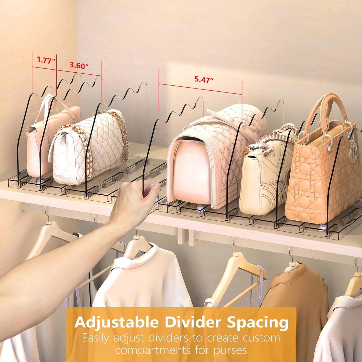 Ronlap Purse Storage Organizer for Closet, Clear Closet Bag Storage Dividers Rack Shelf Purse Dividers for Closet Organization Handbag Separators Closet Purse Organizers and Storage, 4 Pack, Clear