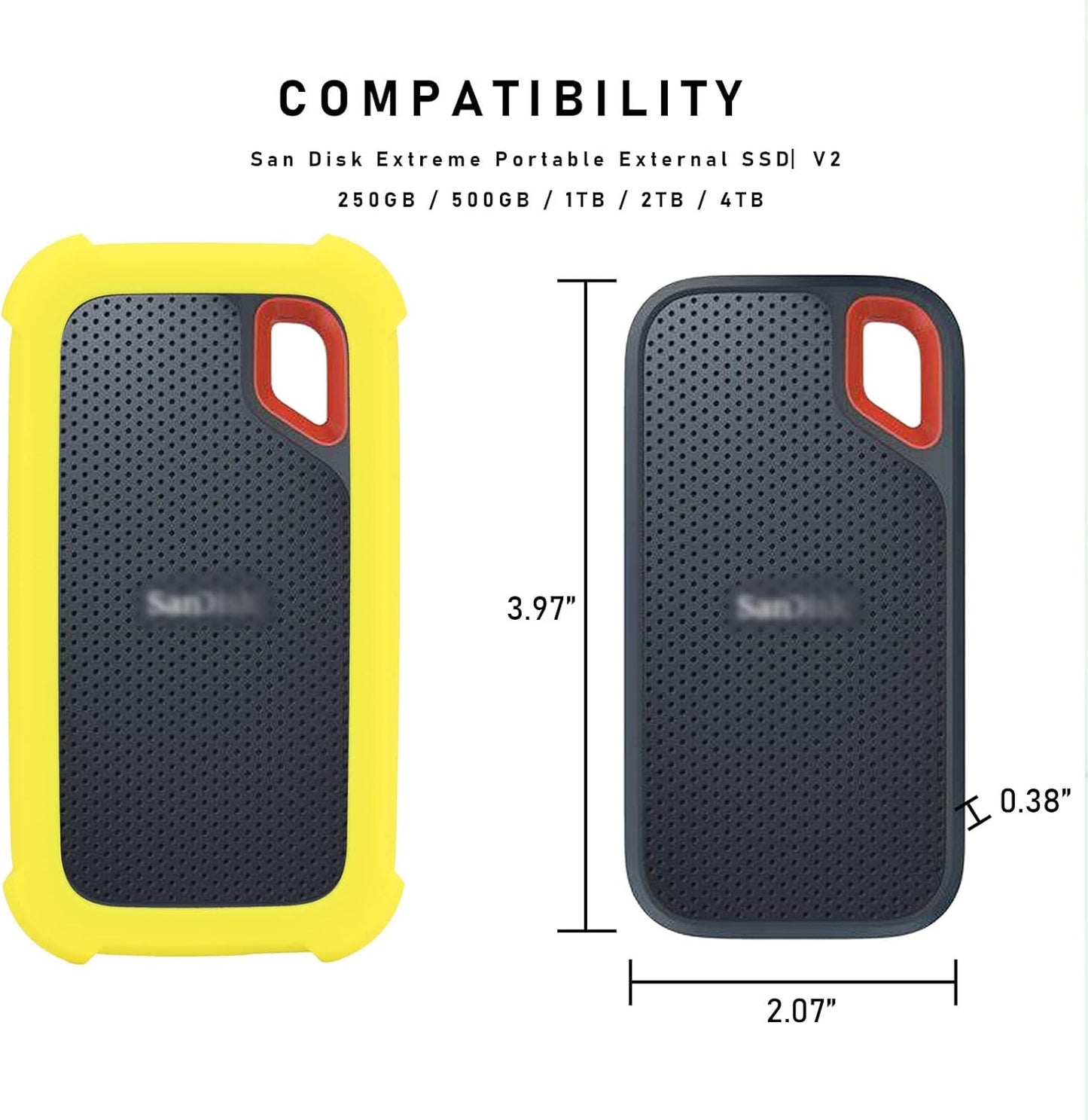 LEFXMOPHY Cover Case Replacement for SanDisk Extreme Portable 500GB 1TB 2TB 4TB New Generation External SSD - Up to 1050MB/s, SDSSDE61 Soft Silicone Portective Skin Sleeve, Yellow