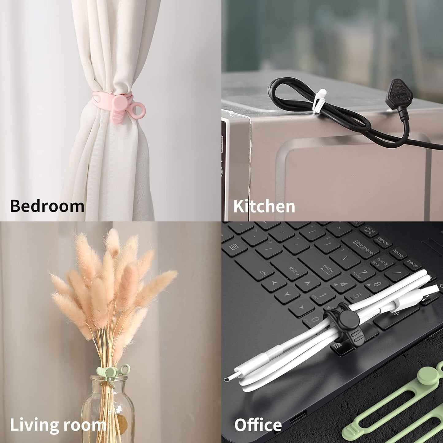 [20Park]UMUST Silicone Cable Ties, Reusable Cable Management Organizer,Cable Straps,Cord Ties,Multipurpose Elastic Cord Organizer for Bundling and Fastening Cable Cords Wires(white)