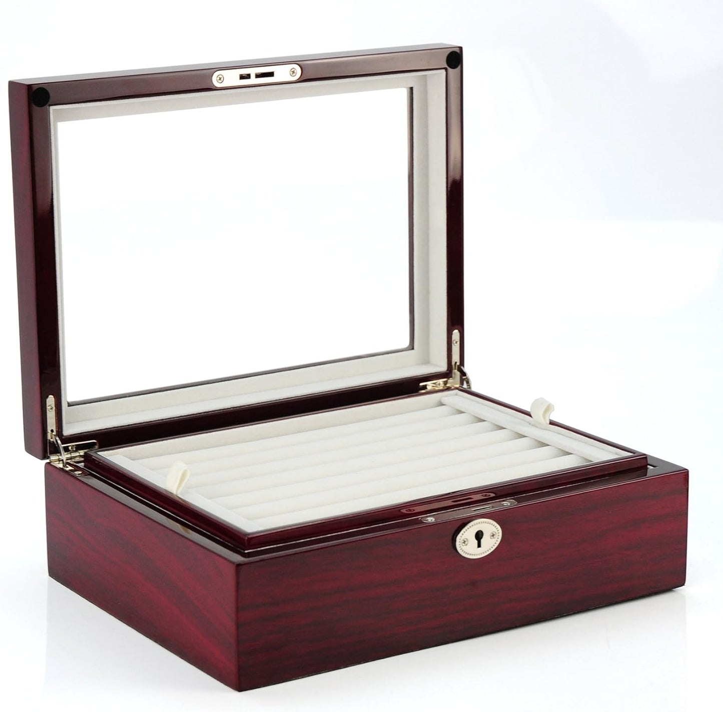 Deluxe Jewelry Cufflinks Collector's Storage Presentation Box Case Mahogany Double-Decker Gift