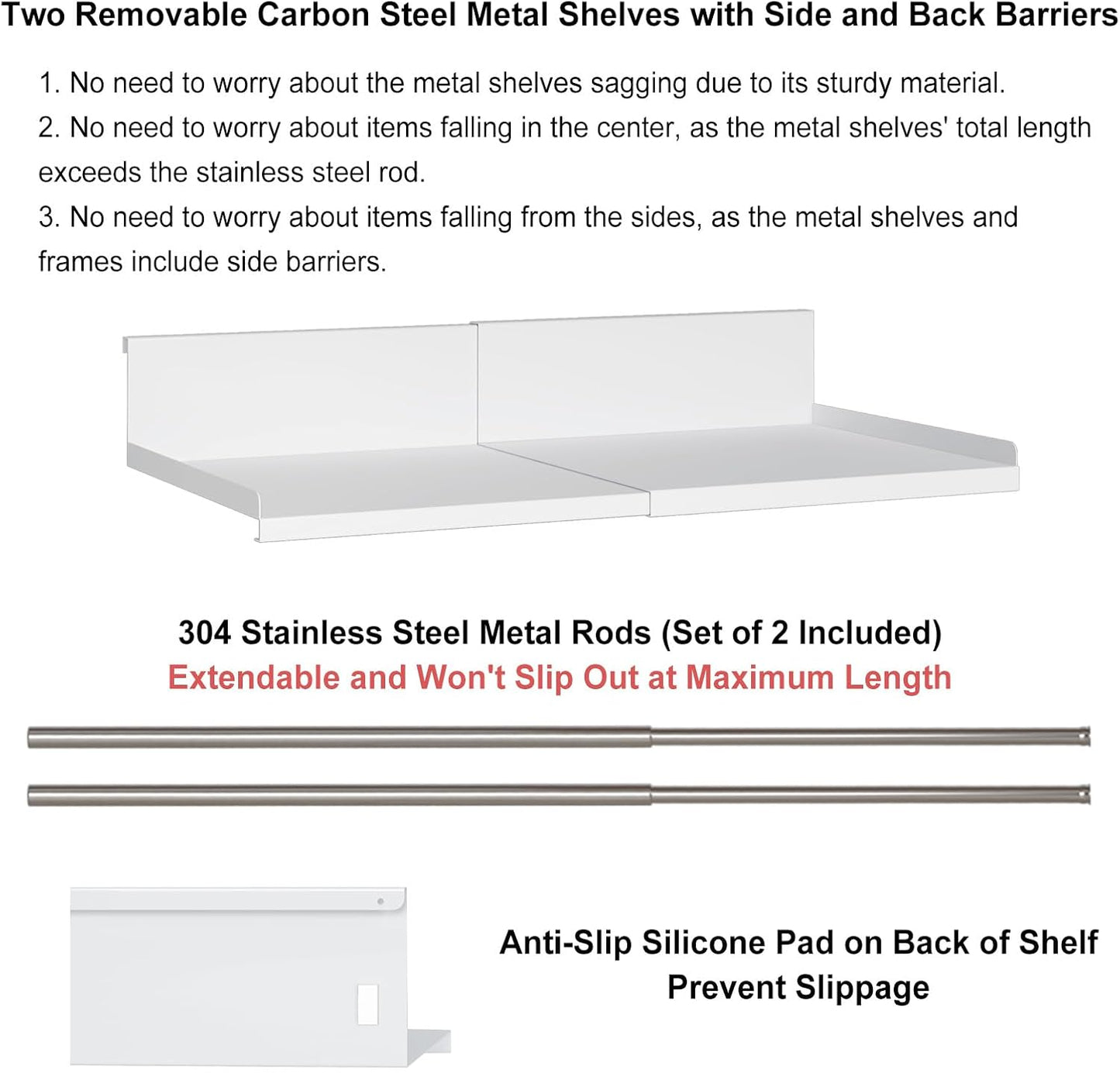 Expandable Under Cabinet Shelf Organizer with 0.94-Inch Thick Clips, Heavy Duty Extendable Under Shelf Storage Basket for Pantry or Laundry Room, White, 1 Pack, Interior: 4.13" H x 8.54" D
