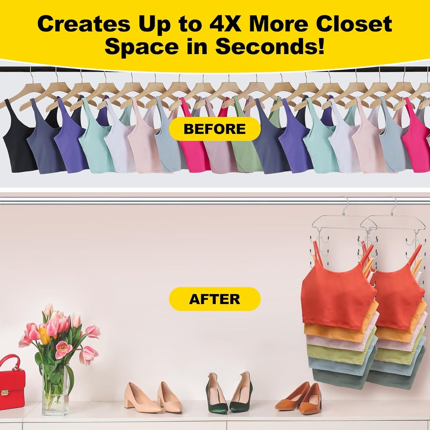 2 Pack Closet Organizers-and Storage,6 Tier Tank Top Hangers Space Saving, Dorm Room Essentials for Girls Camisoles Swimsuits Dress