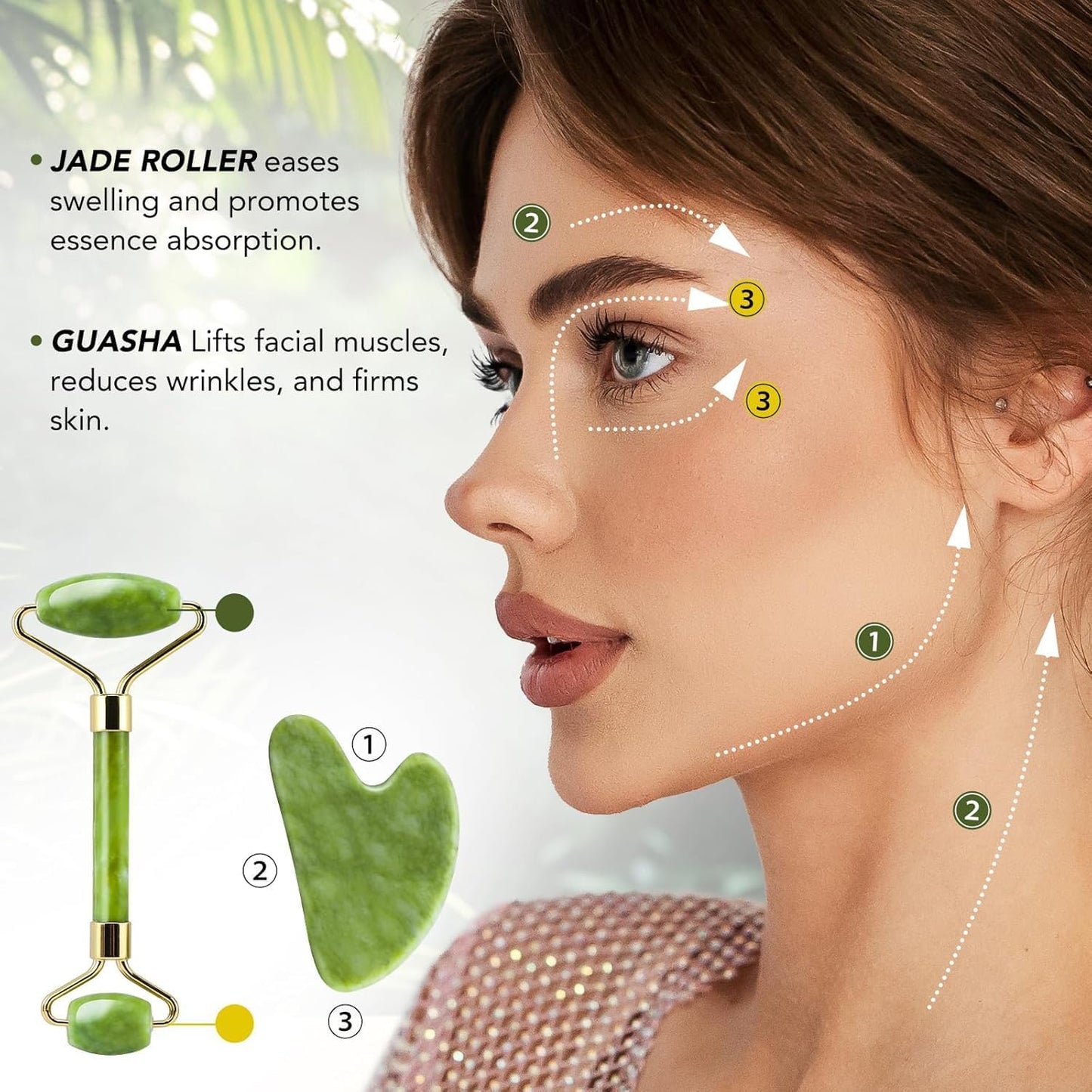 4-Piece Body Roller Jade & Authentic Jade Roller and Gua Sha Set for Face and Body Sculpting, Puffiness Reduction, Lymphatic Support, and Relaxing Spa Massage