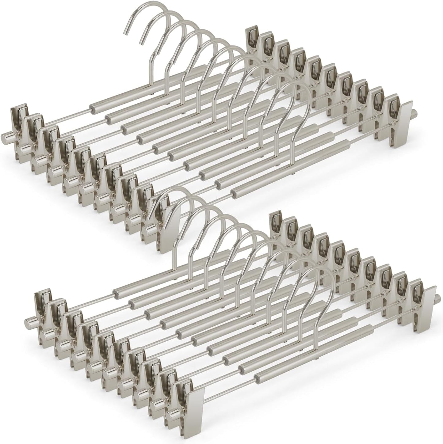 VWV 20-Pack Adjustable Women's Skirt and Pants Hangers, Durable, Space-Saving, Suitable for Jeans, Shorts, Underwear, Sports Bras (Matte Pearl Nickel