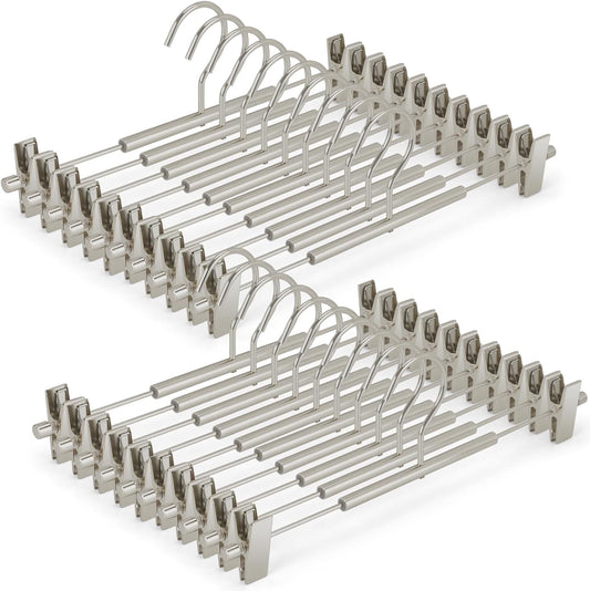 VWV 20-Pack Adjustable Women's Skirt and Pants Hangers, Durable, Space-Saving, Suitable for Jeans, Shorts, Underwear, Sports Bras (Matte Pearl Nickel