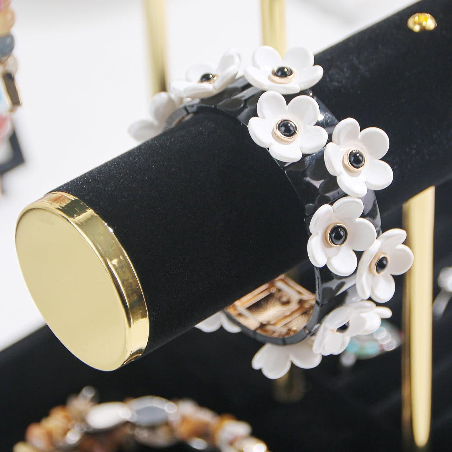 Bracelet Holder, 3 Tier Bracelet Display Holder, Detachable Velvet Jewelry Holder Organizer for Necklace, Watches, Bangle, Scrunchie (Black，3 Tier)