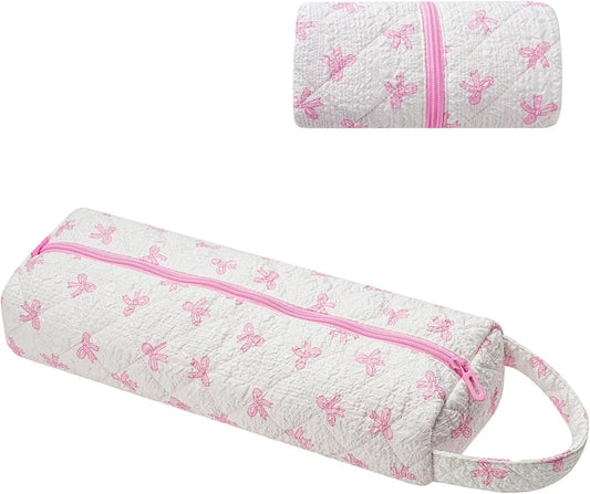 Quilted Hair Tools Travel Bag，Hair Styling Accessories Storage Case for Shark FlexStyle, Dyson Airwrap Hair Dryer, Curling Iron, Revlon Hair Tools，Portable and foldable(01Pink Bow)
