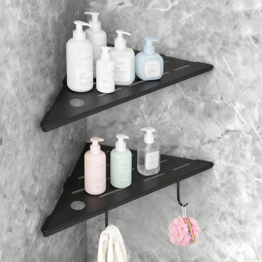 10" Corner Shower Shelves,Shower Corner Shelves Organizer Shelf for Tiled Wall 2 Packaging,SUS304 Stainless Steel Slot Design Tile Shower Shelves with 2 Hooks Matte Black