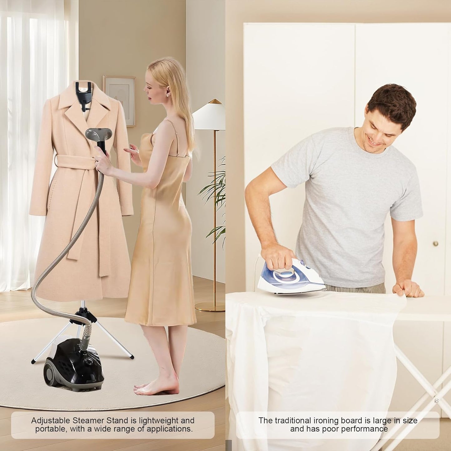 Adjustable Steamer Stand for Clothes, Portable Steamer Rack for Clothes, Steam Iron Stand (BLACK)