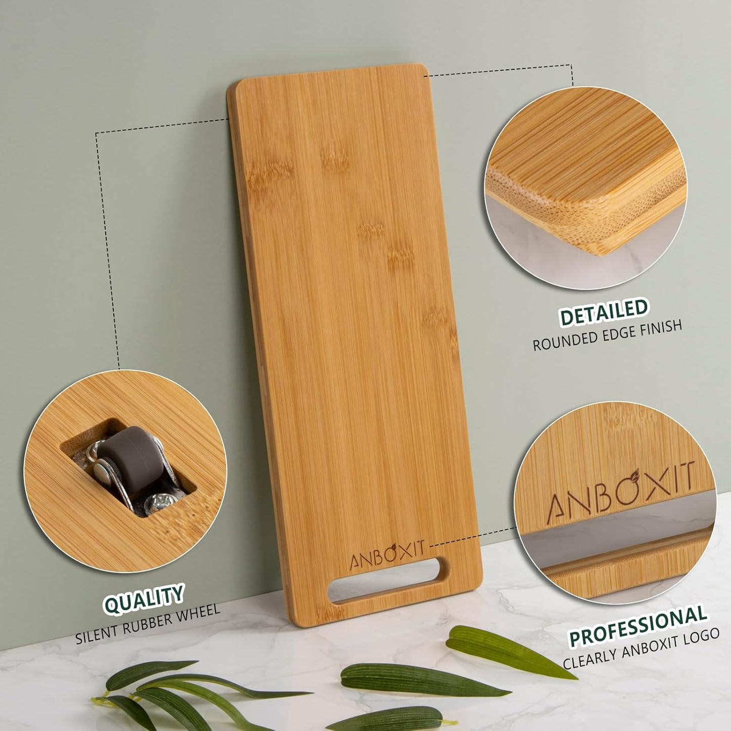 Bamboo Appliance Slider, Sliding Tray for Coffee Maker, Kitchen Countertop Appliance Rolling Tray, Coffee Pot Slider Tray with Rubber Wheels, Deep - Small (14"D x 6"W)