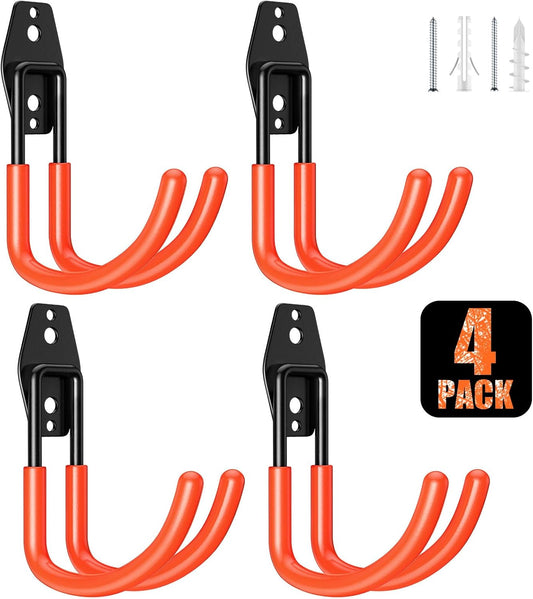4 Pack Heavy Duty Garage Hooks,Solid Steel Wall Mount Hangers,with Anti-Slip Coating,for Hanging and Organising Ladder,Bike,Ropes,Broom,Garden,Yard and Power Tools(5.5x4.1 inch)