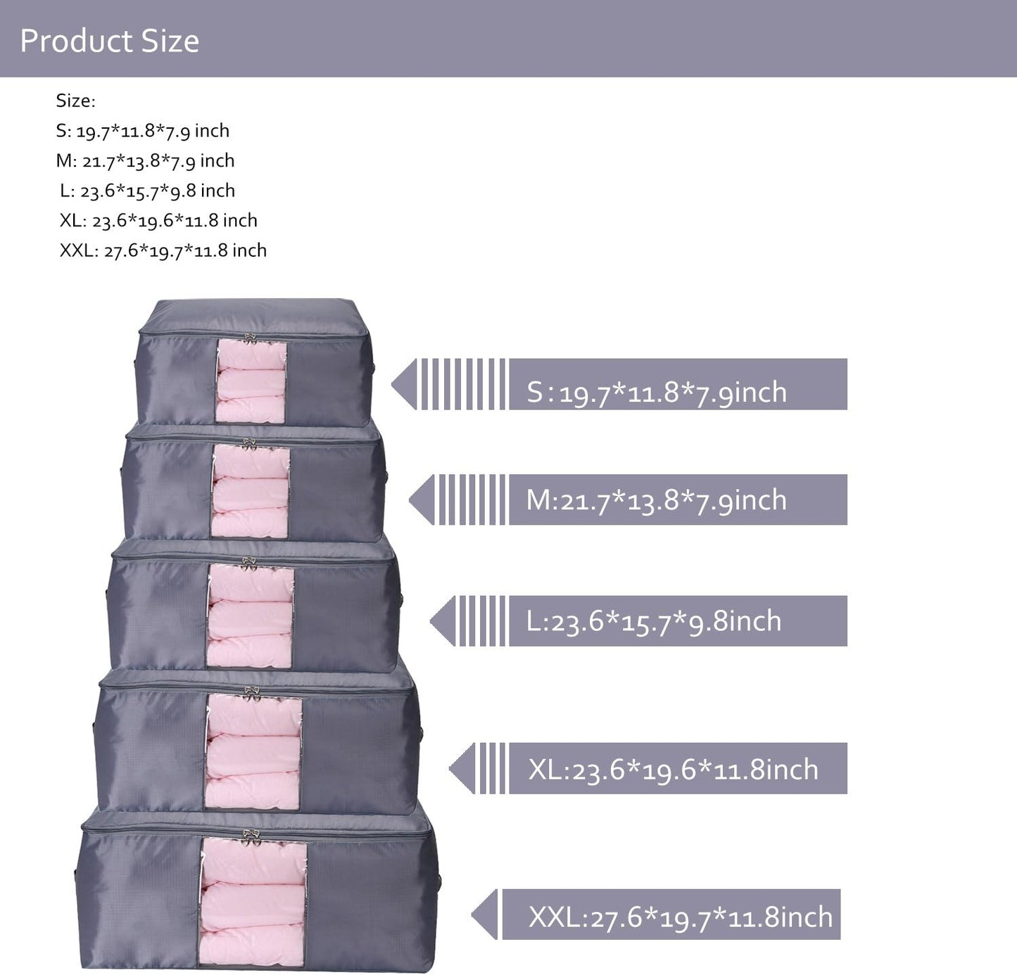 Comforter Storage Bags Containers,Pillow Beddings/Blanket Clothes Organizer Storage Containers With Zippers,Breathable and Moistureproof. (Grey 2pcs, L)