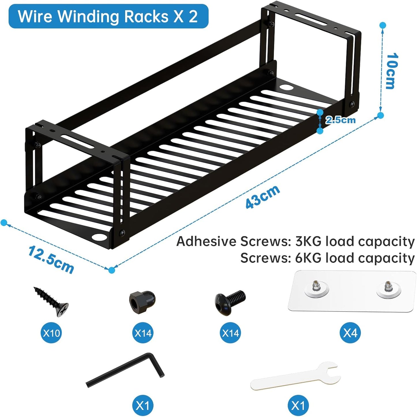Under Desk Cable Management Tray, 17 in Metal Cable Tray Basket for Wire Management, Power Strip Holder, Cord Organizer, Wire Tamer for Home/Office Desk Cable Hider Black, 2 Pack