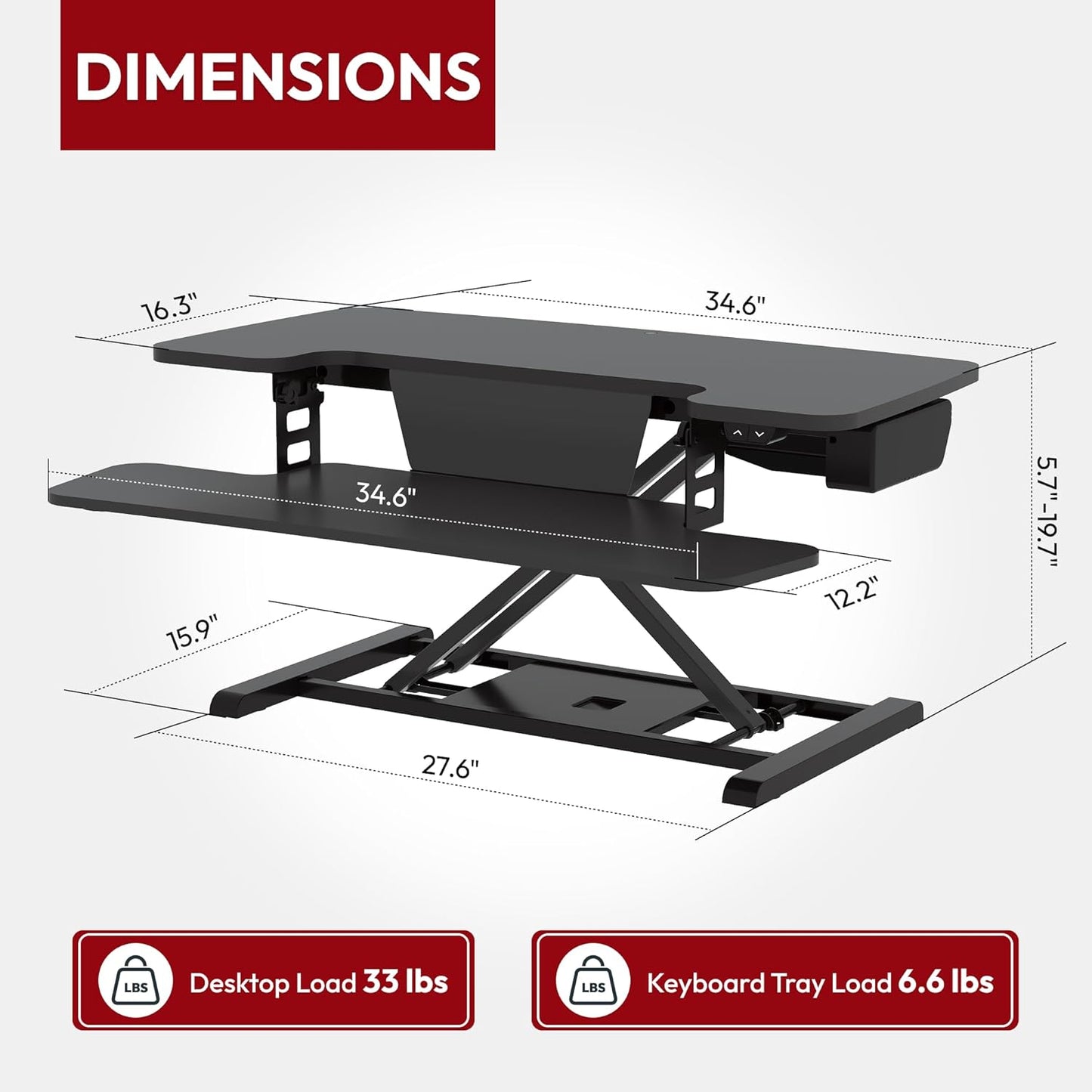 SANODESK 35" Electric Standing Desk Converter,Height Adjustable Riser for Office Home, Monitor and Laptop Workstation with Large Keyboard Tray, Black Color