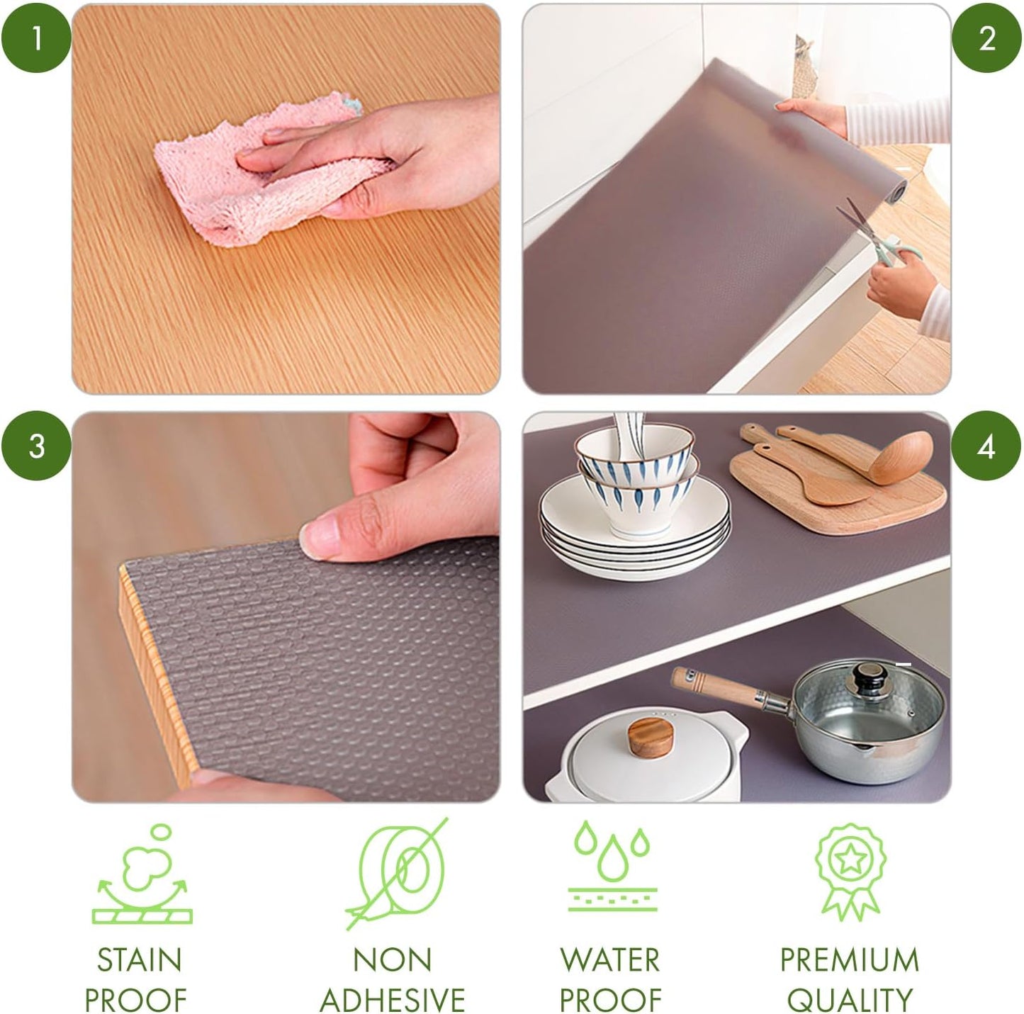 EVALAND Shelf Liners for Kitchen Cabinets Non-Adhesive 17.7" x 33 FT Grey Drawer Liner Non Slip, Washable Cabinet Liner, Waterproof Shelf Liners for Cabinets, Refrigerator Bathroom Pantry Cabinet Mat