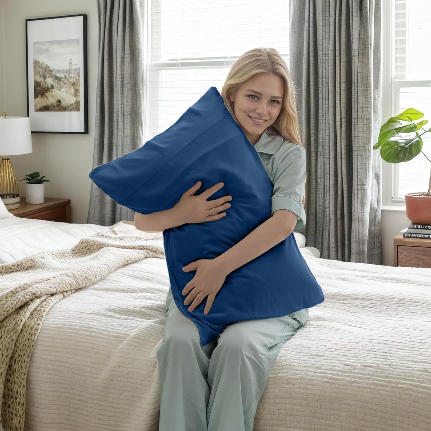 Pillow Cases Queen Size 2 Pack, Bamboo Rayon Cooling Pillowcases with Envelope Closure, Cool Breathable Pillow Case for Hot Sleepers & Night Sweats, 20x30 inch, Deep Blue