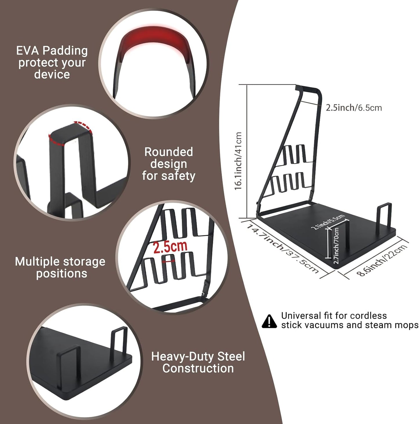 No Installation Required-Vacuum Stand,Storage Stand Docking Station Holder,Stable Metal Storage Bracket Stand Holder,Compatible with Dyson, Eureka,Tineco and Most Stick Vacuum(Black)