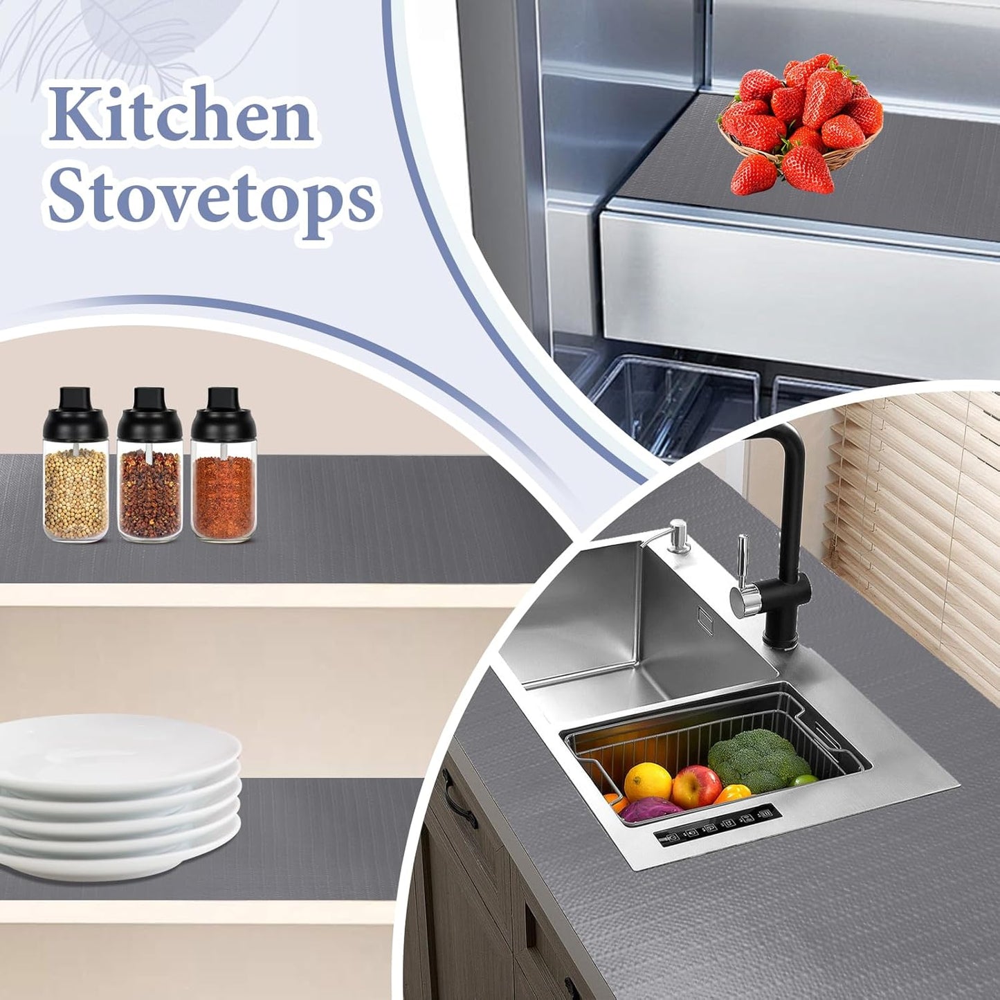 Drawer and Shelf Liner for Kitchen Cabinet: 23in X 90 Ft Non Slip Waterproof Shelf Paper Non Adhesive Refrigerator Liners Gray Easy Liners for Bathroom Cupboard with Knife Tape Measure