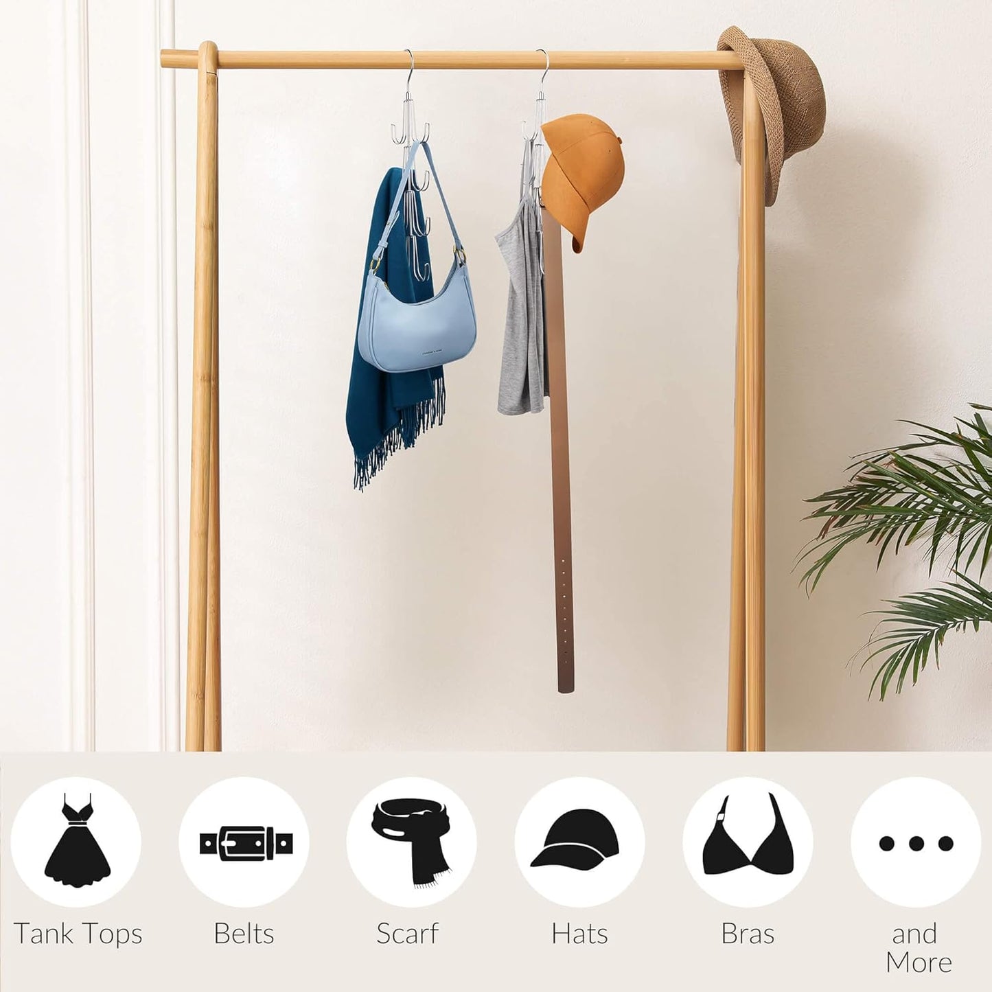 ZEDODIER 2 Pack Purse Organizer for Closet, Rotatable Purse Hanger Bag Holder, Max 16 Storage Capacity Backpack Rack, Metal Space Saving Hanger, Silver