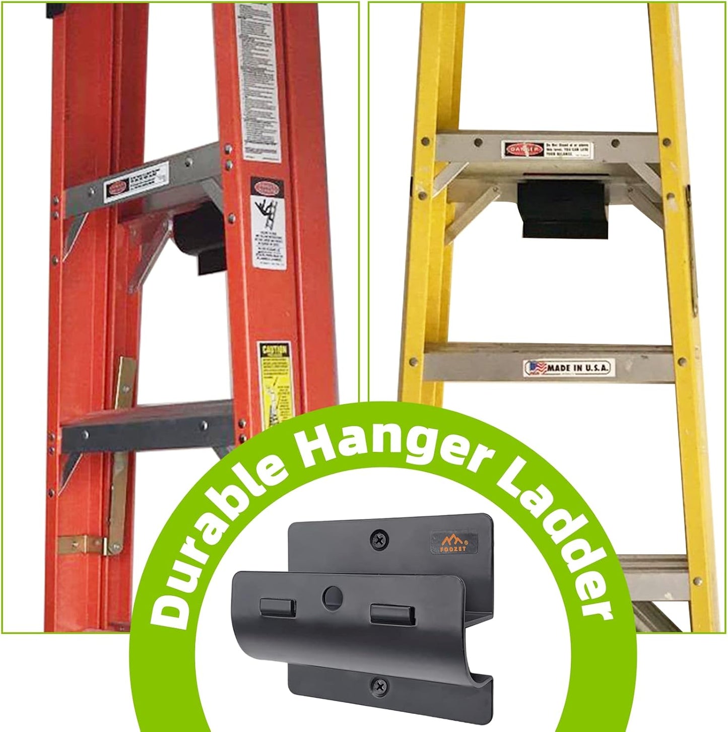Foozet Ladder Hanger for Garage Wall, Heavy Duty Ladder Storage for Folding Chair, Wall Mount Wheelbarrow, Patio Furniture, High Support Save Space in Garden, Shed Or Workshop and More, 1 Pack