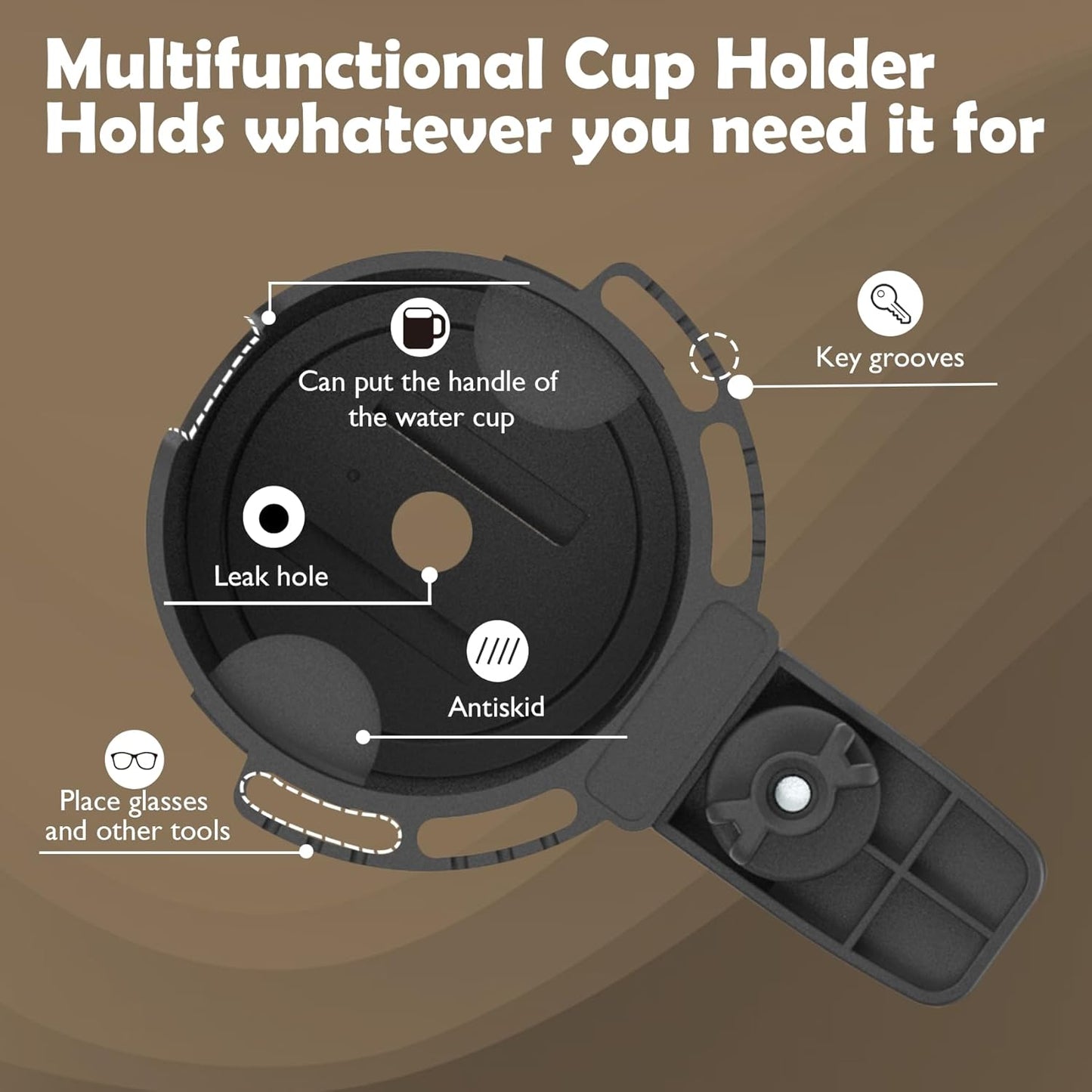 Desk Cup Holder, Anti-Spill Table Cup Holder for Water Bottles, Wheelchairs, Workstations, Gaming Desk Accessories. (Black, Medium)