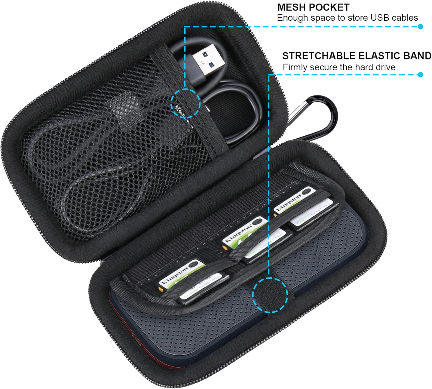 Lacdo Hard Carrying Case for SanDisk Extreme Pro/SanDisk Extreme Portable External SSD 500GB 1TB 2TB 4TB 8TB USB-C Solid State Drive EVA Shockproof Protective Storage Travel Bag, Black+Black