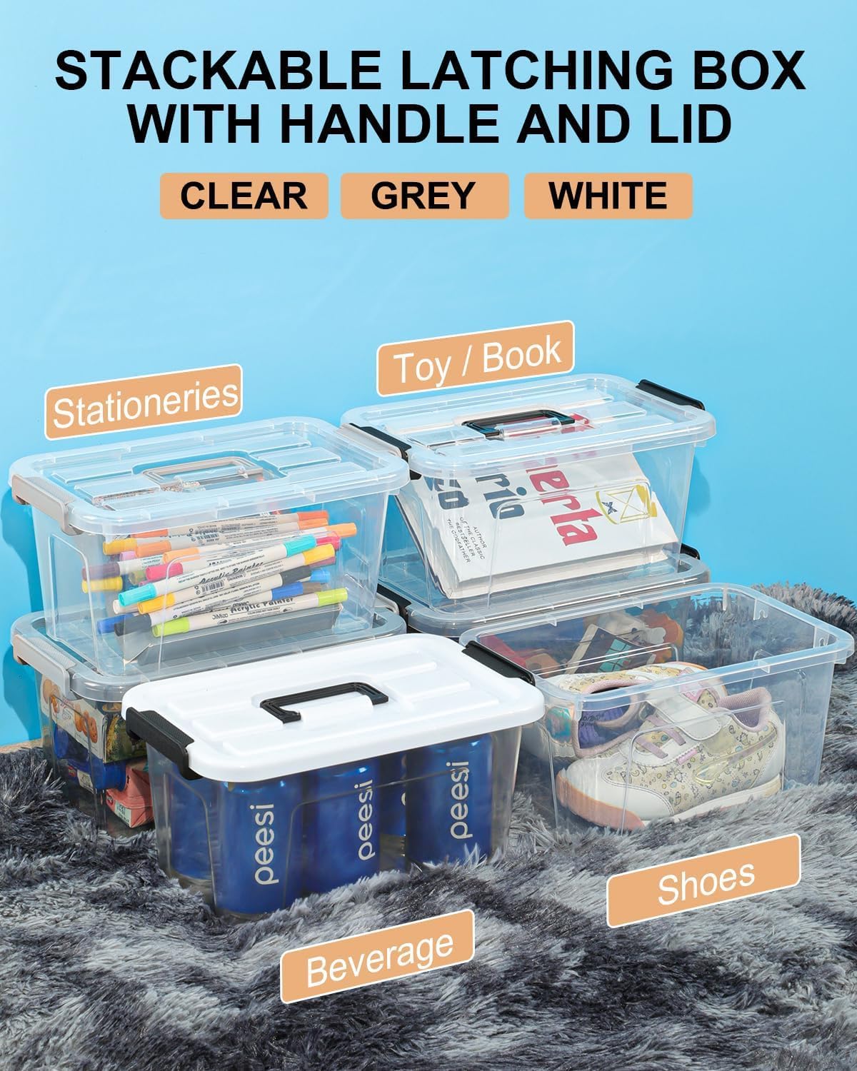 Plastic Storage Bins with Lids 6 Pack Storage Organizer, 7 Quart Stackable Storage Bins with Buckle Lids and Handle easy for Home Office Pantry Organization, Clear