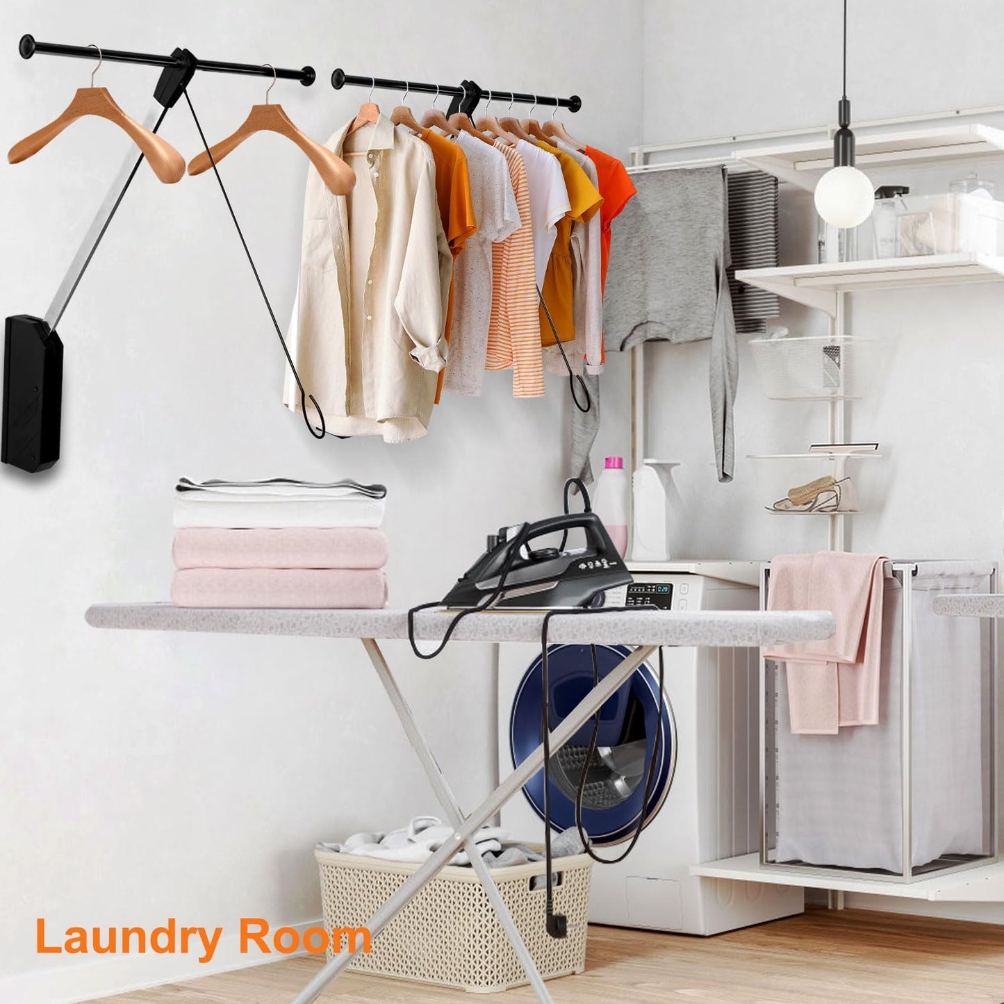 Pull Down Closet Rod, 26 Inch Soft-Close Buffering Clothing Organizer, Stainless Steel Back Mounted Closet Rod for Hanging Clothes Space-save in Tight Spots, Holds Up to 22lbs