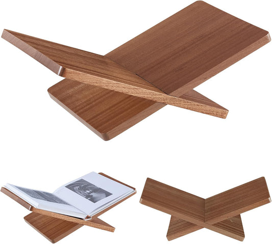 Solid Wooden Book Stand for Desktop Display & Reading –15.7" x 9.4" x 5.7” Extra Large Wood Open Book Holder for Cookbook, Bible, Recipe, Textbook, Magazine (African Sapele)