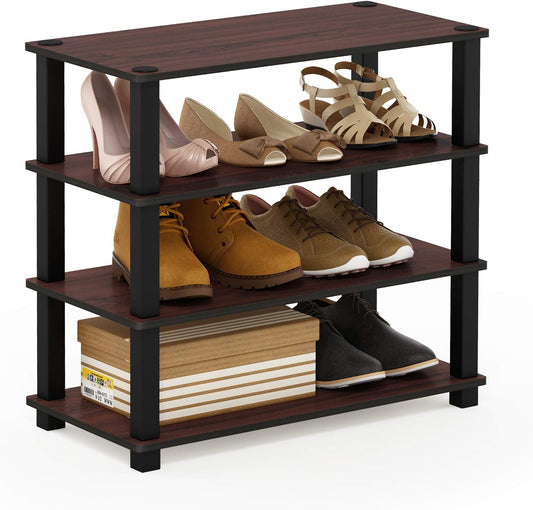 Furinno Turn-S-Tube 4-Tier Shoe Rack, Dark Cherry/Black