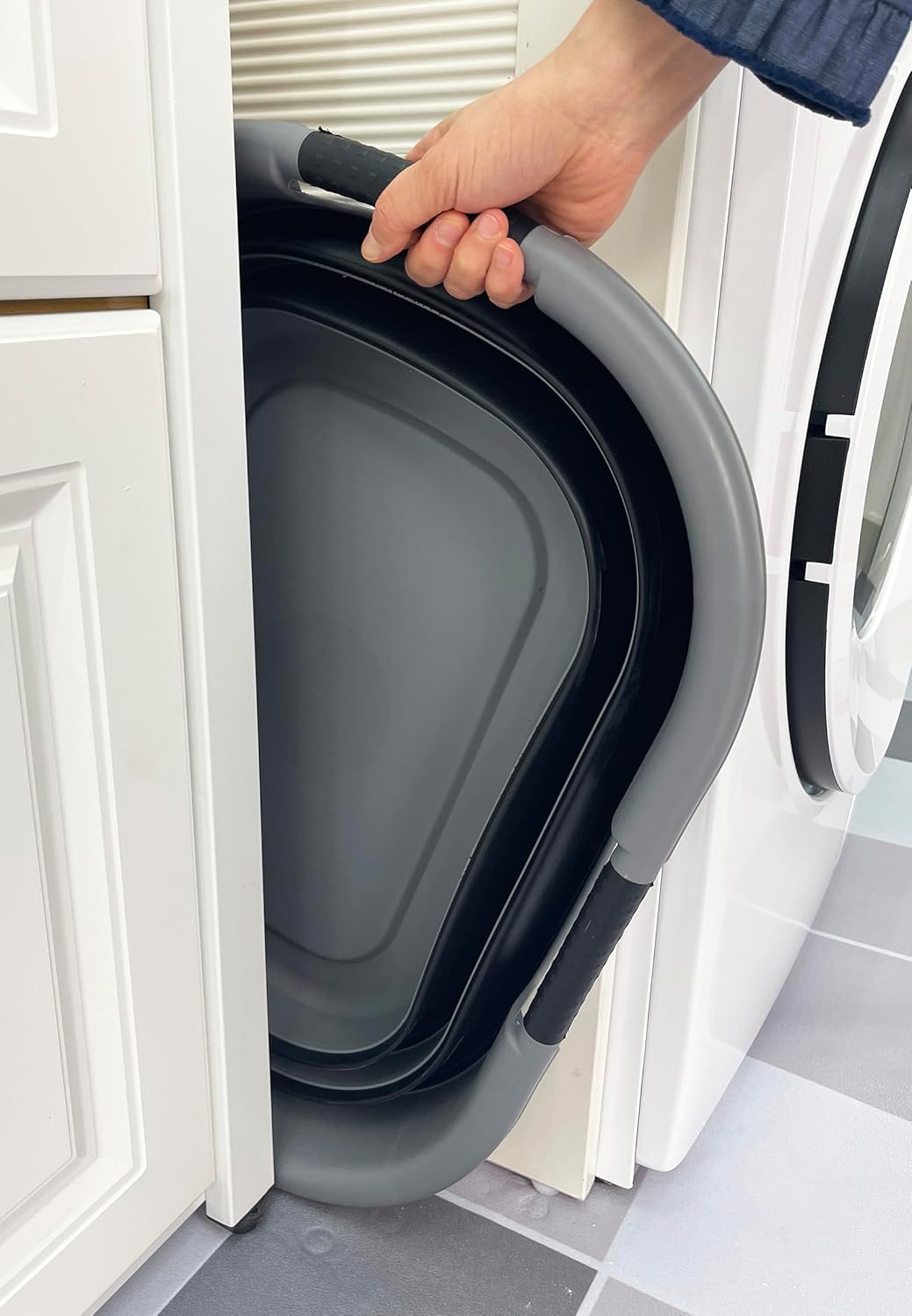 SAMMART 40L (10.5 gallon) Collapsible Plastic Laundry Basket - Space Saving Storage Container/Organizer - Portable Washing Tub - Foldable Pop Up Hamper/Basket (1, Grey/Black)
