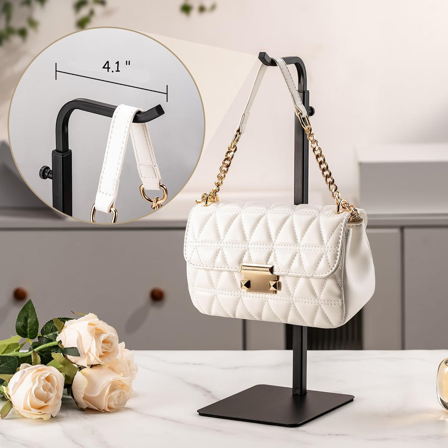 pickpiff Purse Display Stand – Adjustable Hanger for Purses, Wreaths, and Bags, Black Tabletop Rack for Home, Closet, and Vendor Use