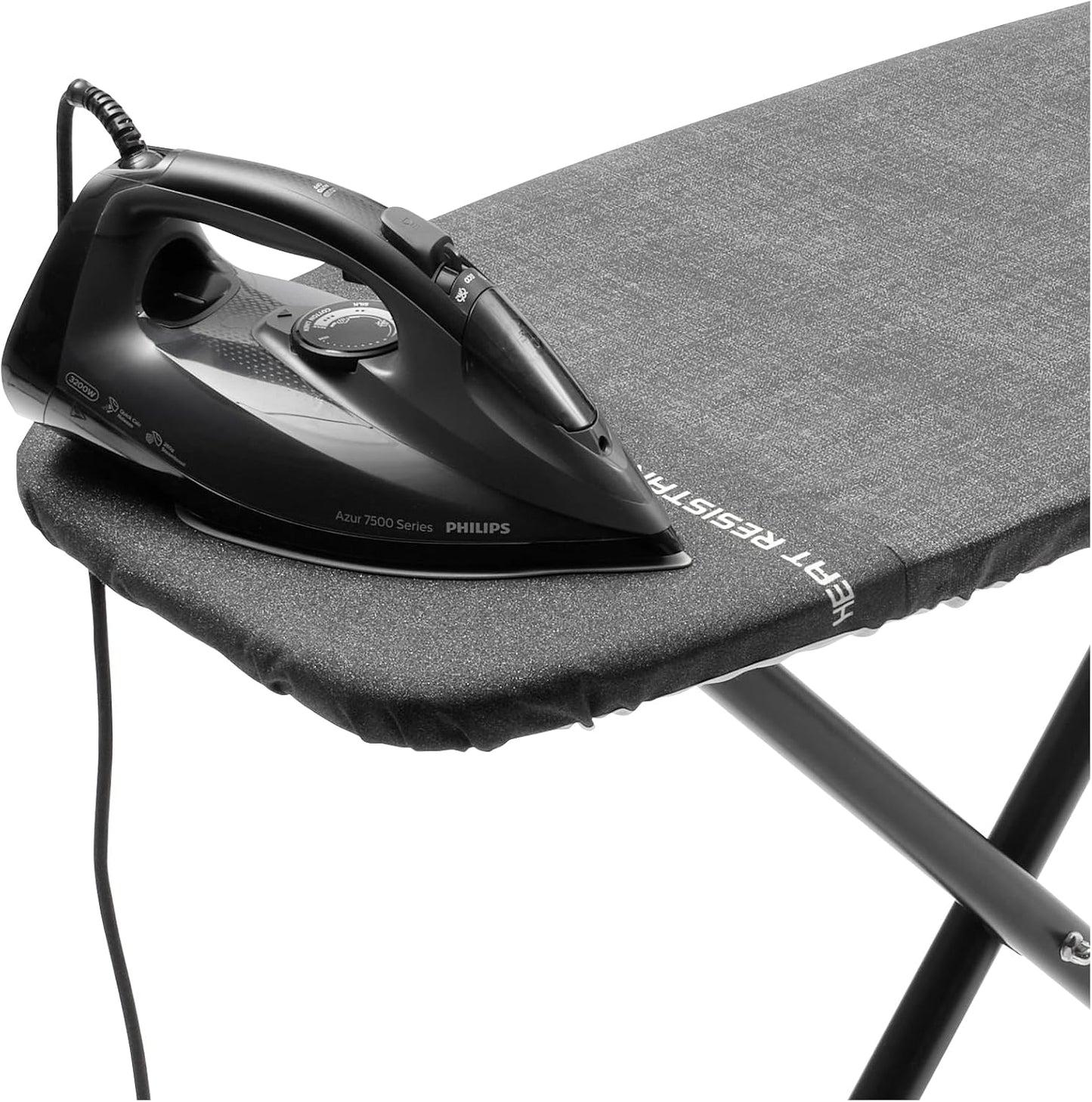 Brabantia Size D Ironing Board (53 x 18in) Heat Resistant Parking Zone, Black Frame, Non-Slip Feet, Suitable for Sit Down Ironing (Denim Black)