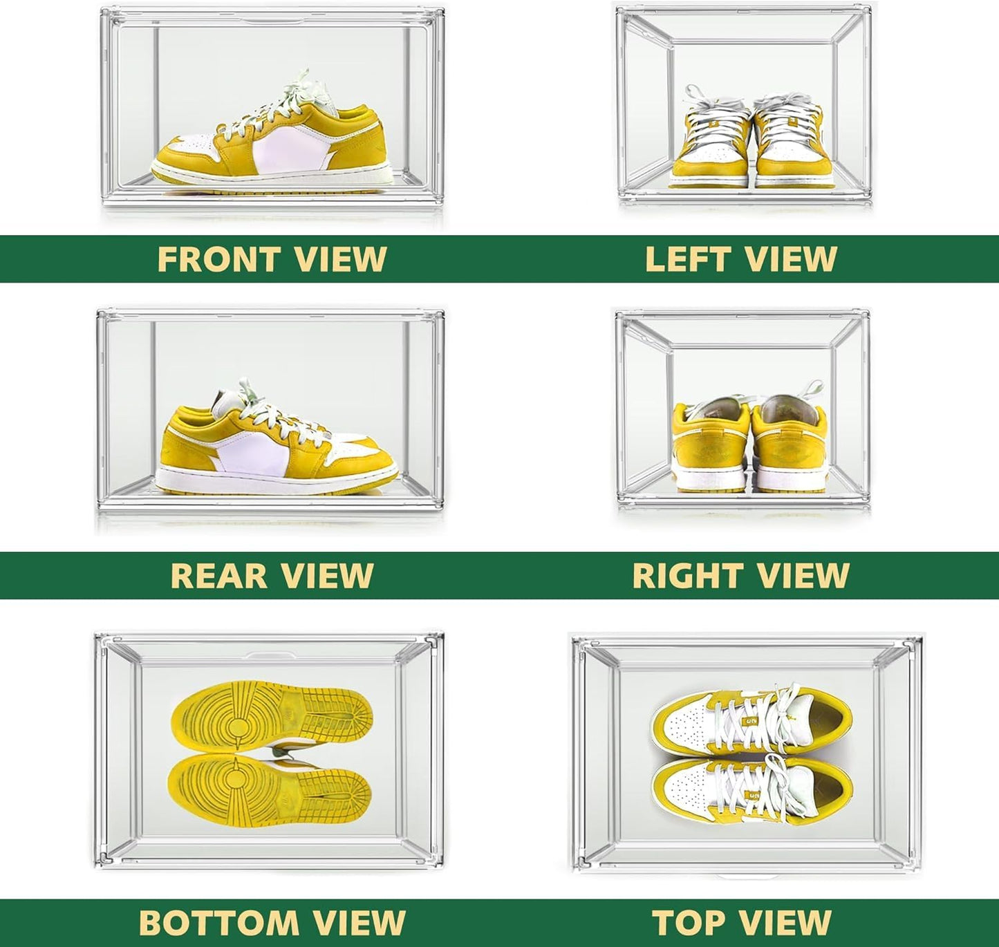 6 Pack X-Large Acrylic Display Case, Size 14 Clear Shoe Box Stackable Sneaker Display Case with Magnetic Lid Multipurpose Storage Bin for Closet for Purses, Handbags, Cosmetics, Collectibles