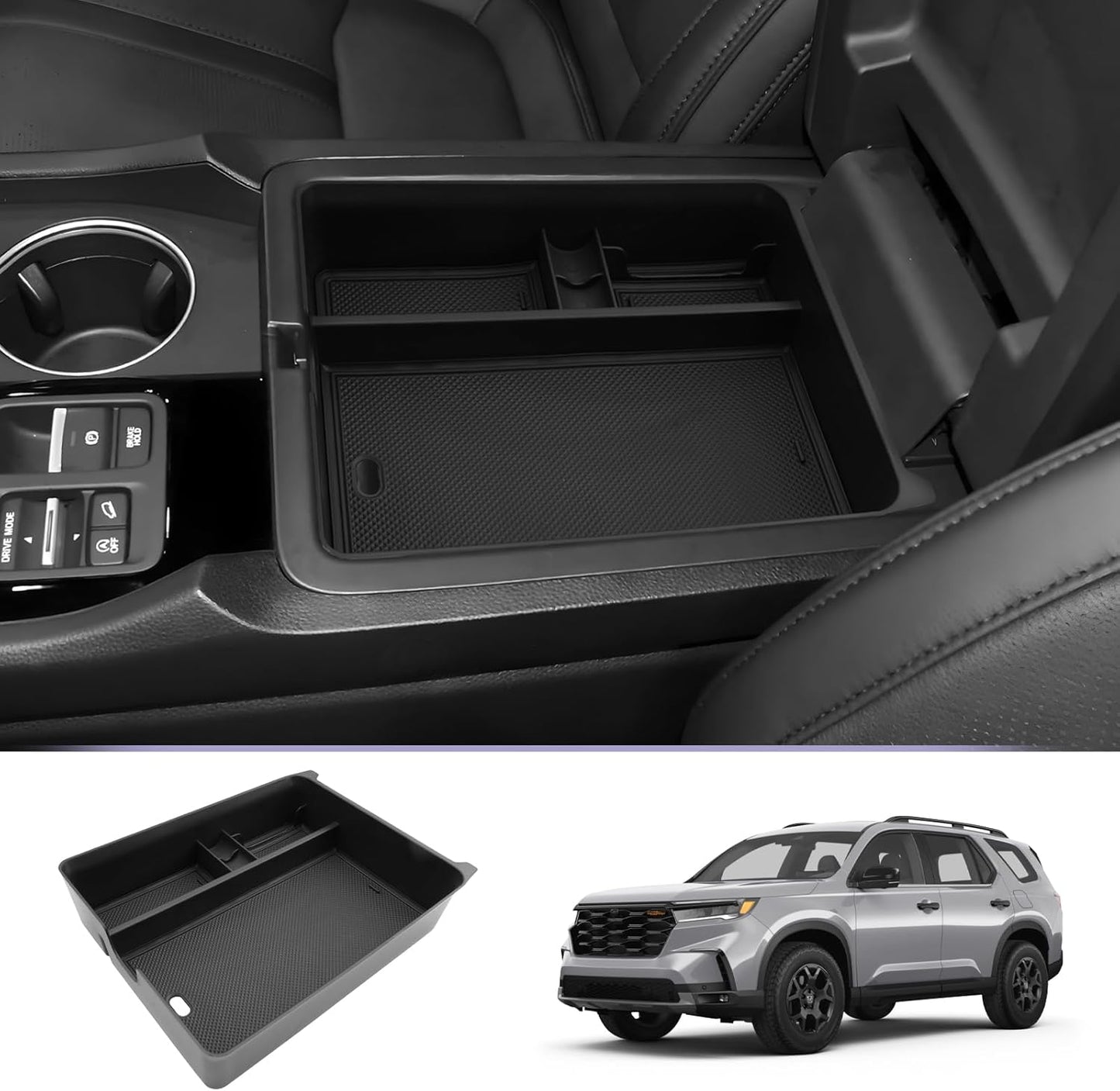 Center Console Organizer Compatible with 2023 2024 2025 Honda Pilot & 2024 2025 Ridgeline & 2024 2025 2026 Honda Passport Accessories Armrest Console Organizer Armrest Organizer Insert Tray (Black B)