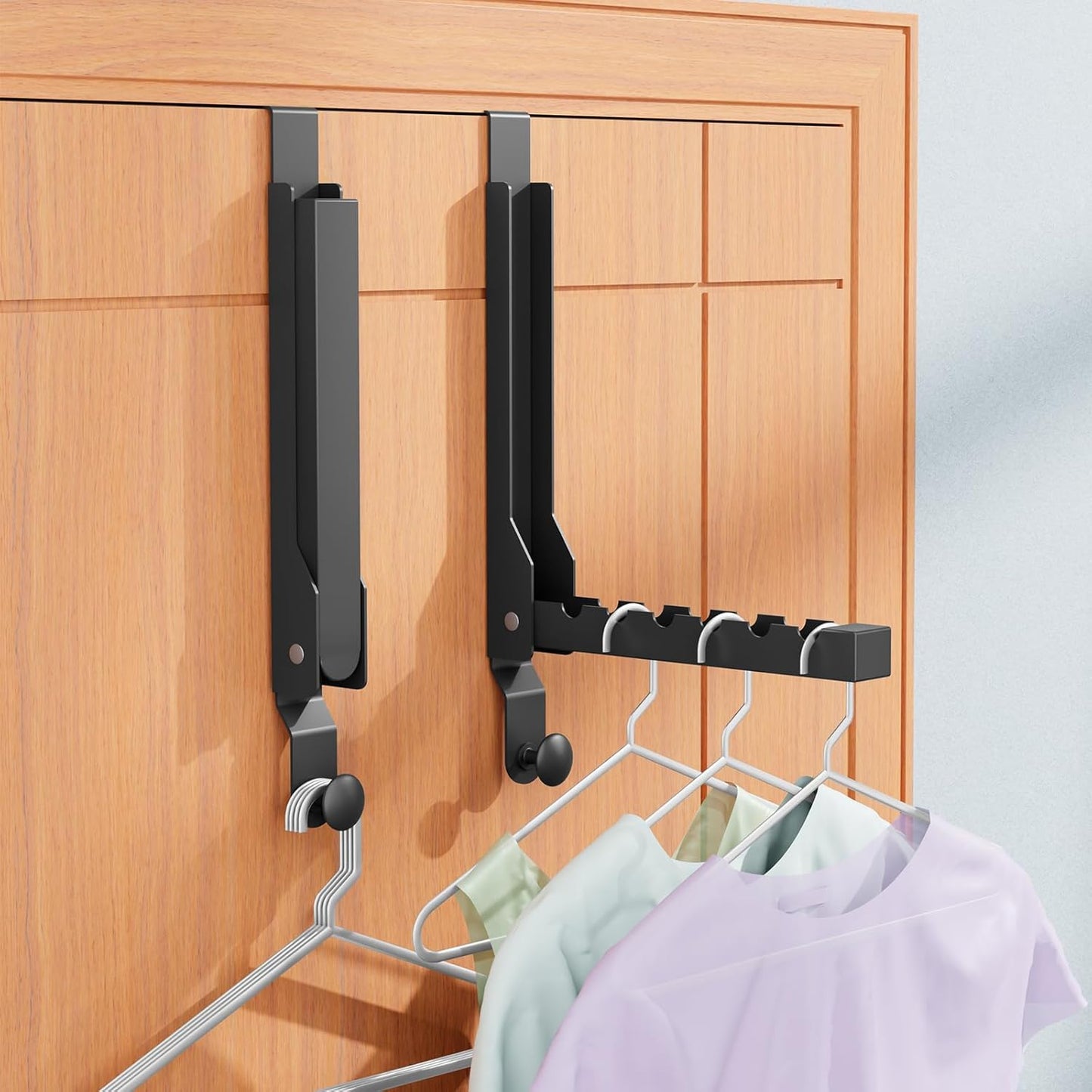 BAKON Over The Door Hanger Folding Clothes Drying Rack, Folding Hanging Coat Rack for Indoor Laundry Room Compact Small Space Foldable Portable Clothing Hanger Hook Collapsible (Black-2(Upgraded))