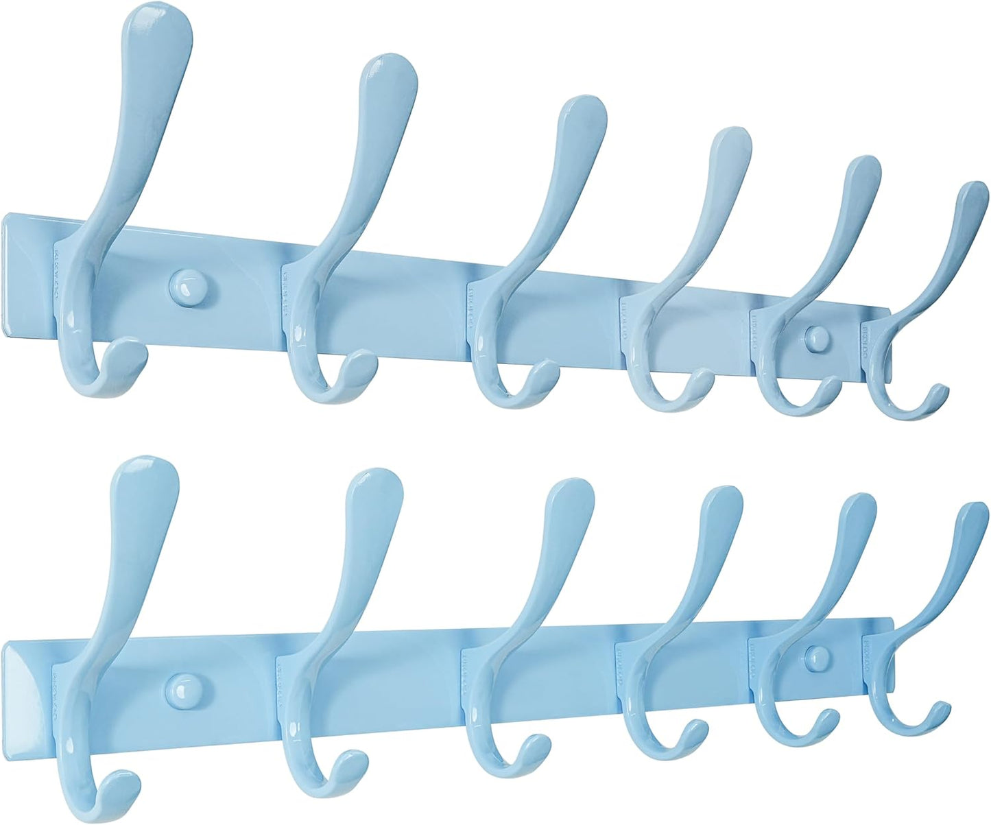 SKOLOO Heavy Duty Wall Mounted Coat Rack - 6 Hooks, Stainless Steel, Pack of 2, Sturdy Coat Hooks for Hanging Clothes, Jacket, Hat, Blue