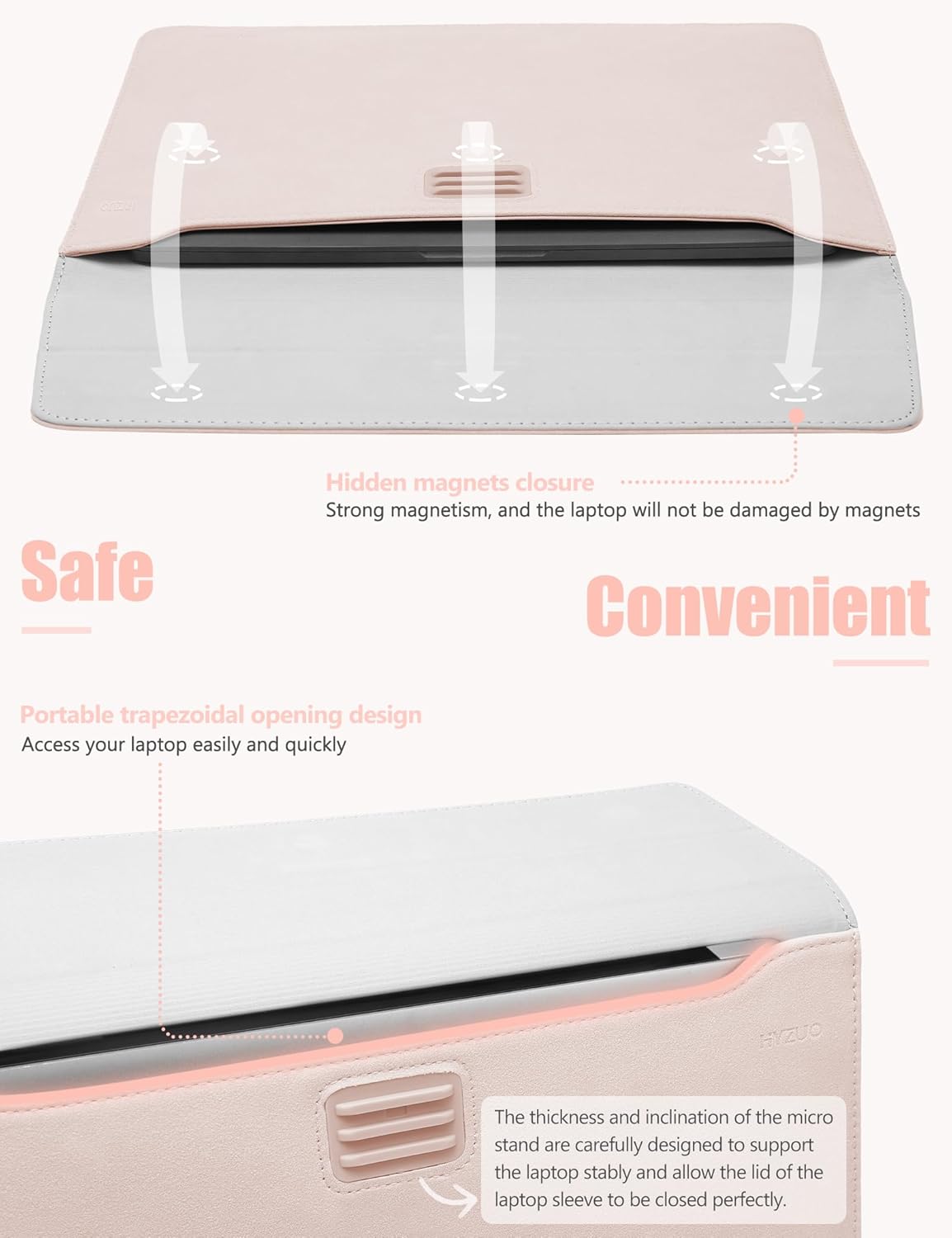 HYZUO 15 Inch Laptop Sleeve Case with Stand Feature for MacBook Air 15 M4 A3241 M3 A3114 M2 A2941 2025-2023, MacBook Pro 15, 15" Surface Laptop 7/6/5/4/3, with Carrying Pouch, Apricot