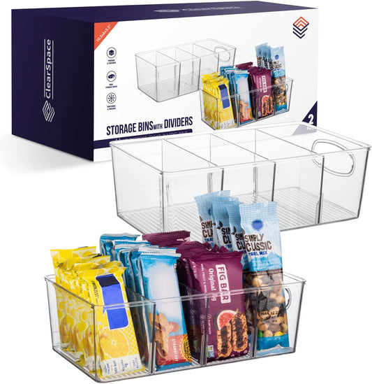 ClearSpace Pantry Organizers and Storage with Removable Dividers – Pantry Organization and Storage Bins or Kitchen and Fridge Organizer – Refrigerator Organizer Bins, Snack Organizers (2 Pack)