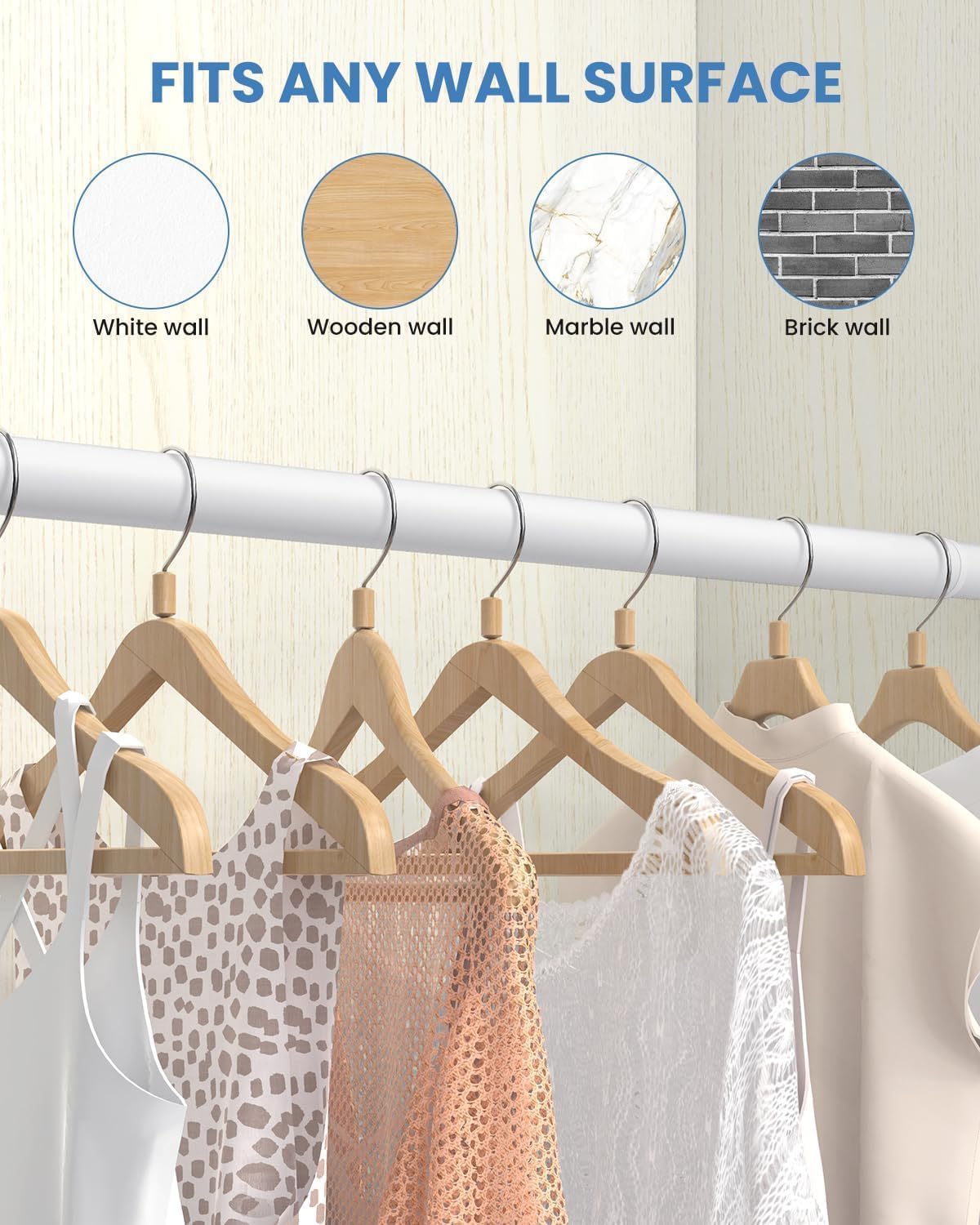 3 PACK Closet Rods for Hanging Clothes, 17 to 54 Inches Stepless Adjustable Metal Closet Rod, 1.3 Inches Heavy Duty Clothes Hanging Rod for Closet Wardrobes Laundry RV, White