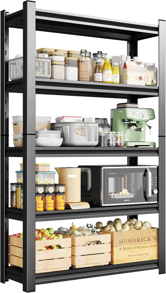 5-Tier Metal Storage Shelves,Adjustable Heavy Duty Shelving Units,Kitchen Shelves Organizer,2750 LBS,Standing Shelf for Pantry Garage Laundry Room (Black, 71" H*45.3" W*15.8" D)