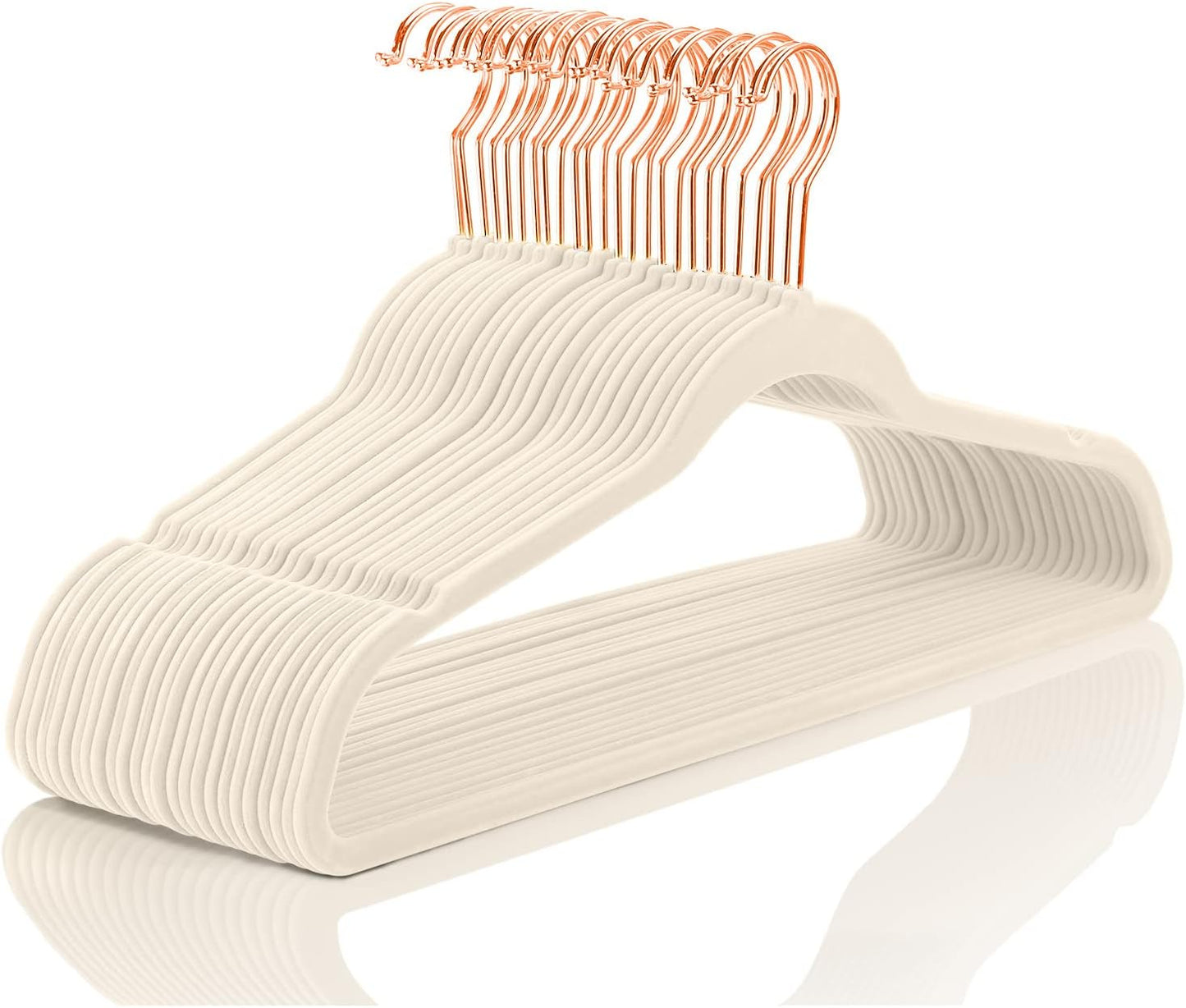 MIZGI Premium Velvet Hangers (60 Pack) Heavy Duty - Non Slip Felt Hangers - Velvet Suit Hanger Ivory - Rose Gold Hooks,Space Saving Clothes Hanger