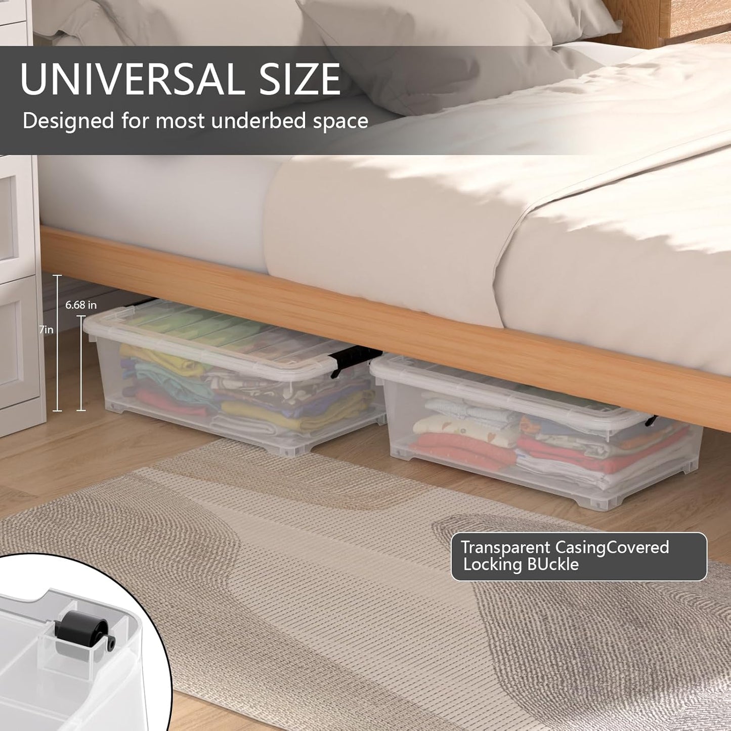 20 Quart Plastic Under Bed Storage Containers, Latching Storage Boxes with Wheels, Clear Under Bed Storage Bins, 4 Pack